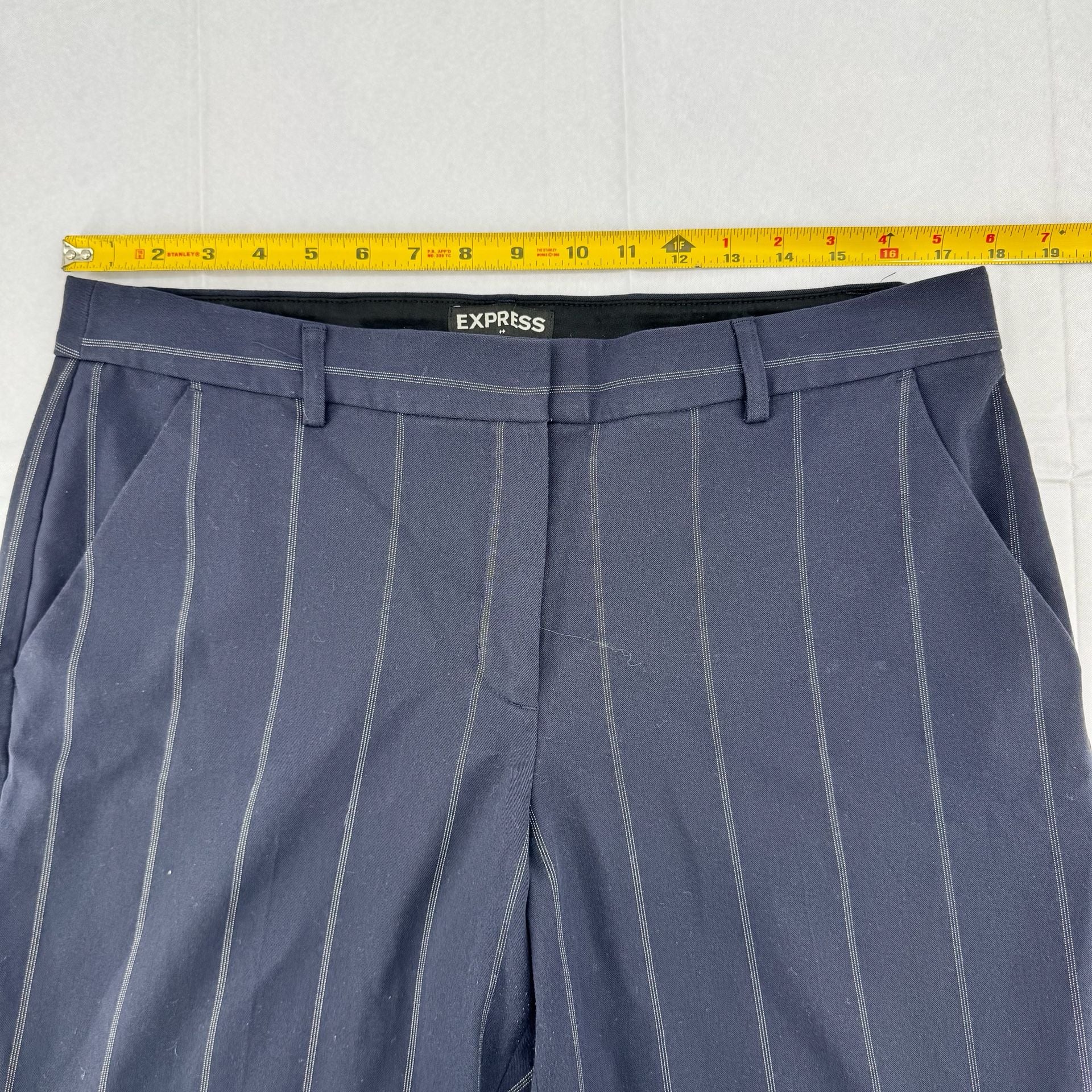 Express Columnist Ankle Pants Size 14 Pinstripe Mid Rise Navy 5