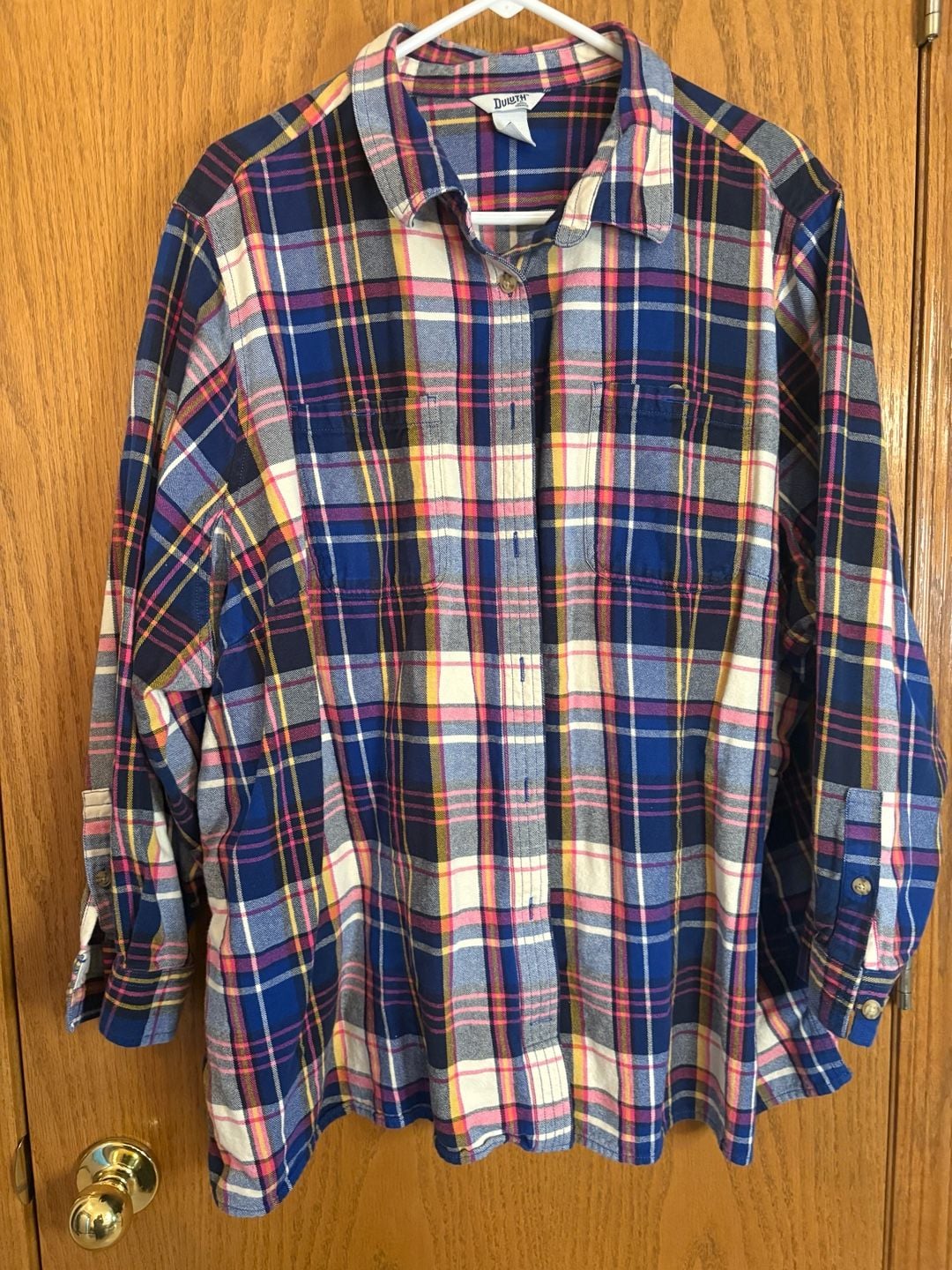 Duluth Trading Flannel Shirt Size 4X Blue Pink Plaid Long Sleeve 2