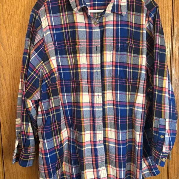 Duluth Trading Flannel Shirt Size 4X Blue Pink Plaid Long Sleeve