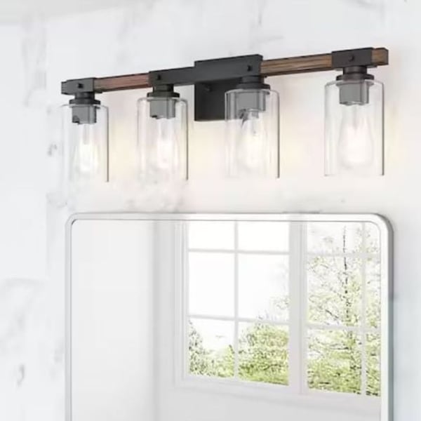 Aiwen Predosola Farmhouse 26.96 in. Bathroom 4-Light Black Vanity Light