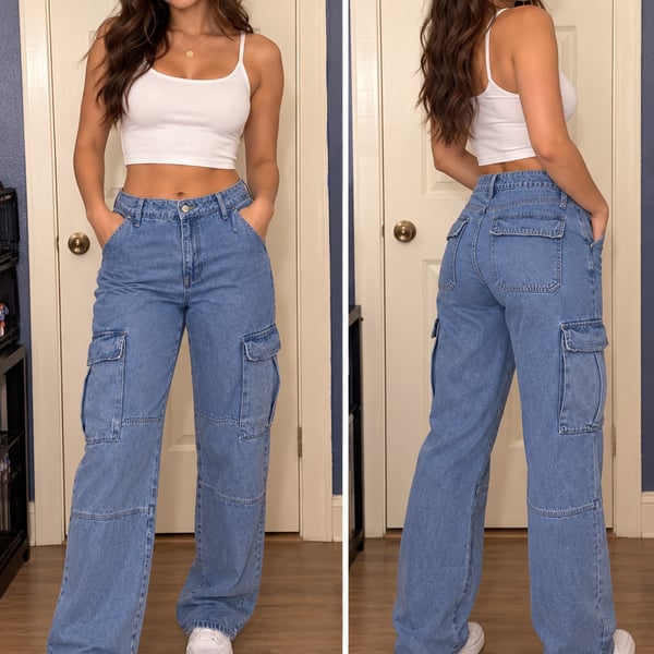 Amazon Denim Cargo Pants Light Blue Baggy Y2K