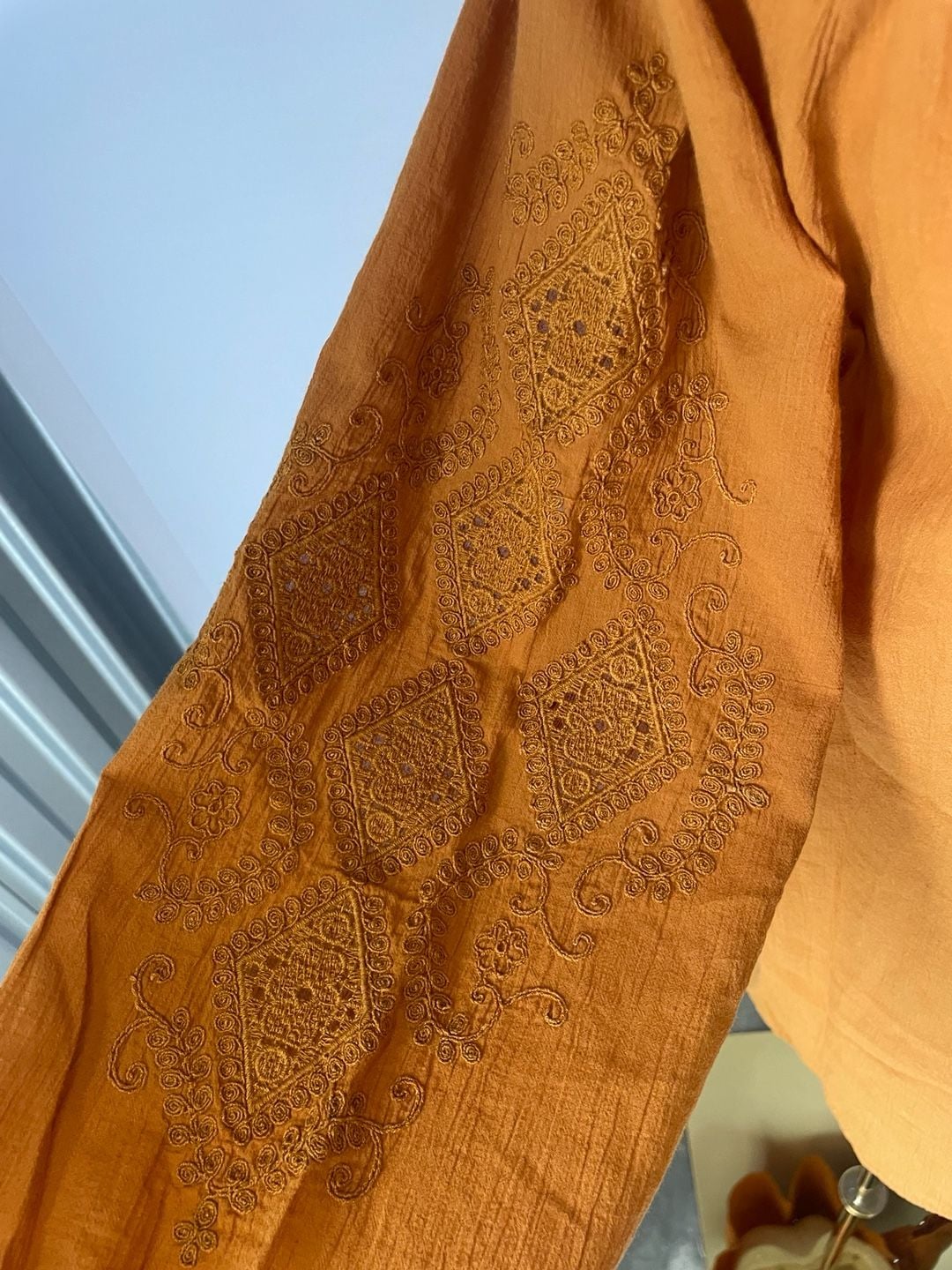 Massimo Dutti Burnt Orange Embroidered Peasant Boho Blouse 3