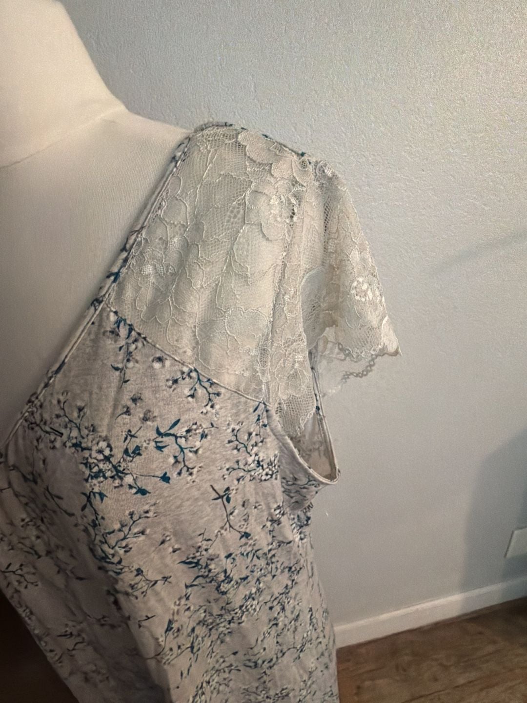 Charter Club Lace-Trim Chemise Nightgown Size L Gray Teal Floral 4