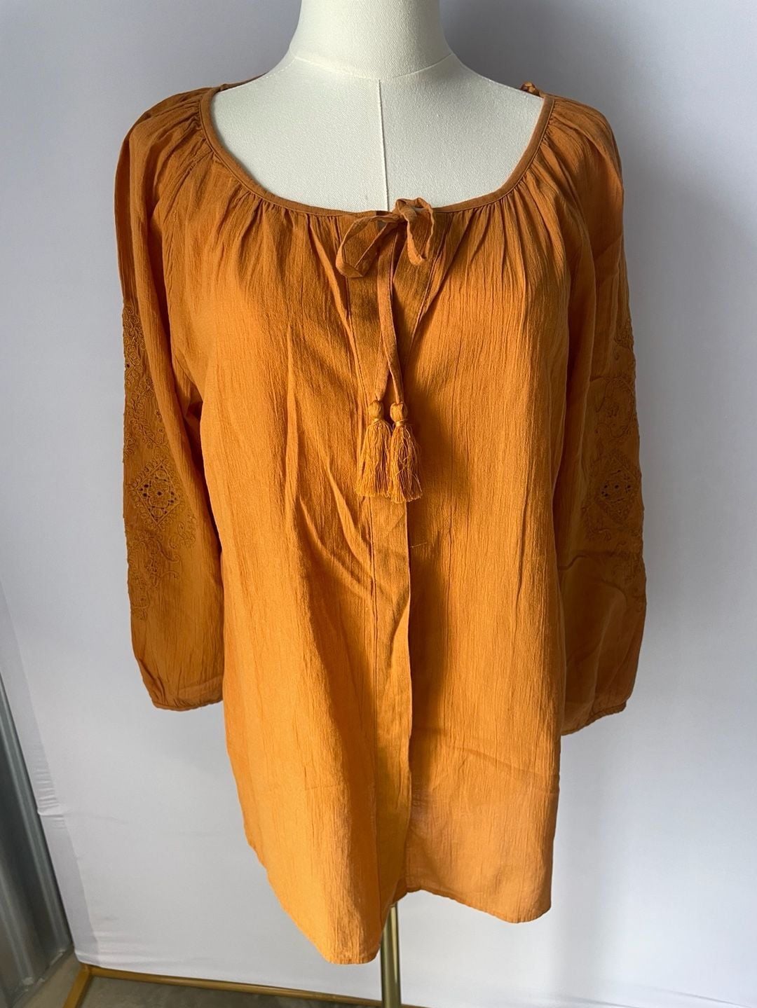 Massimo Dutti Burnt Orange Embroidered Peasant Boho Blouse 2