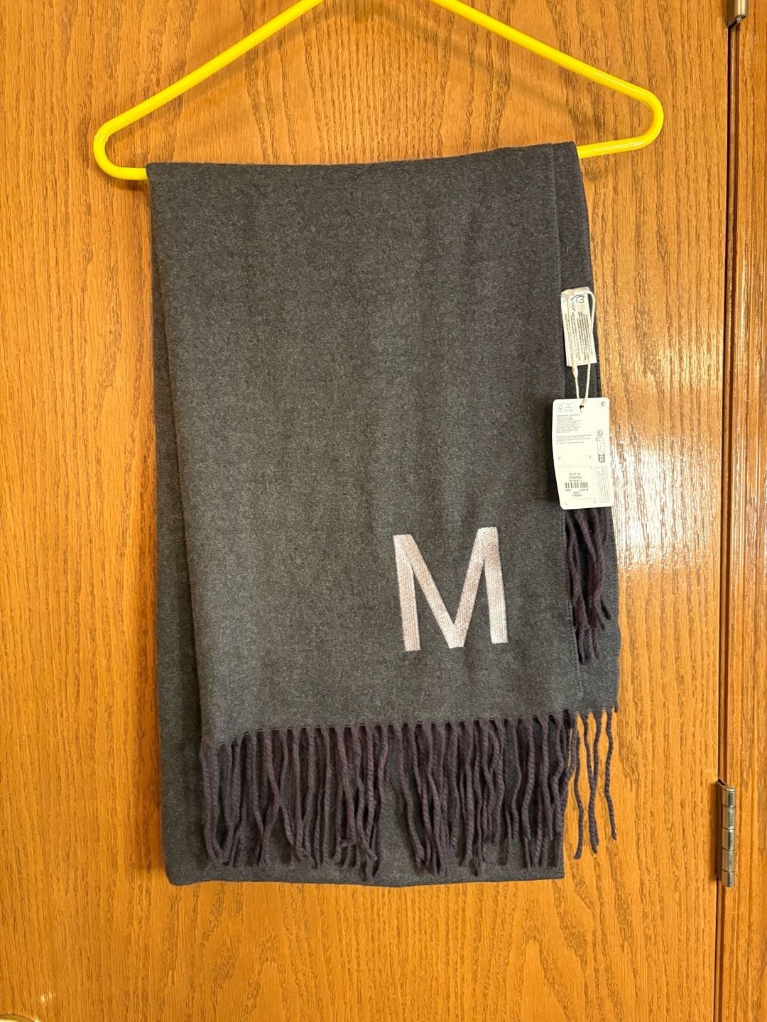 Primark Scarf Monogram M Gray One Size Fringe Recycled Polyester New 1