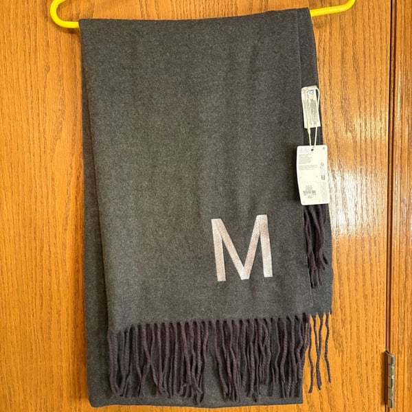 Primark Scarf Monogram M Gray One Size Fringe Recycled Polyester New