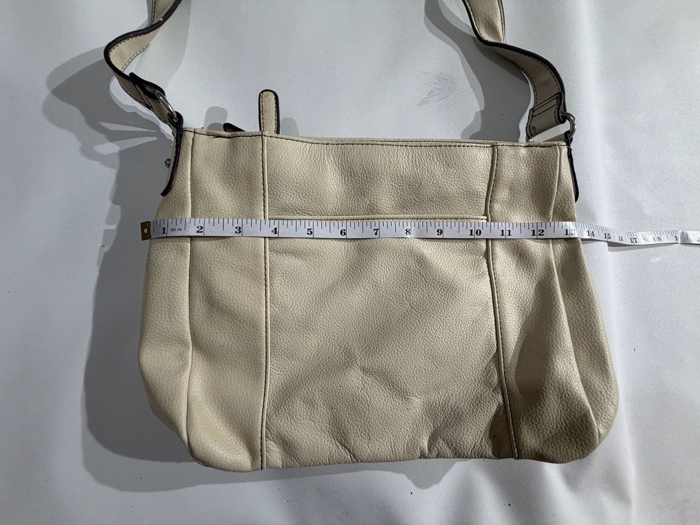 Cream Genuine Leather Cargo Bucket Shoulder Bag Multi Pocket Purse 5