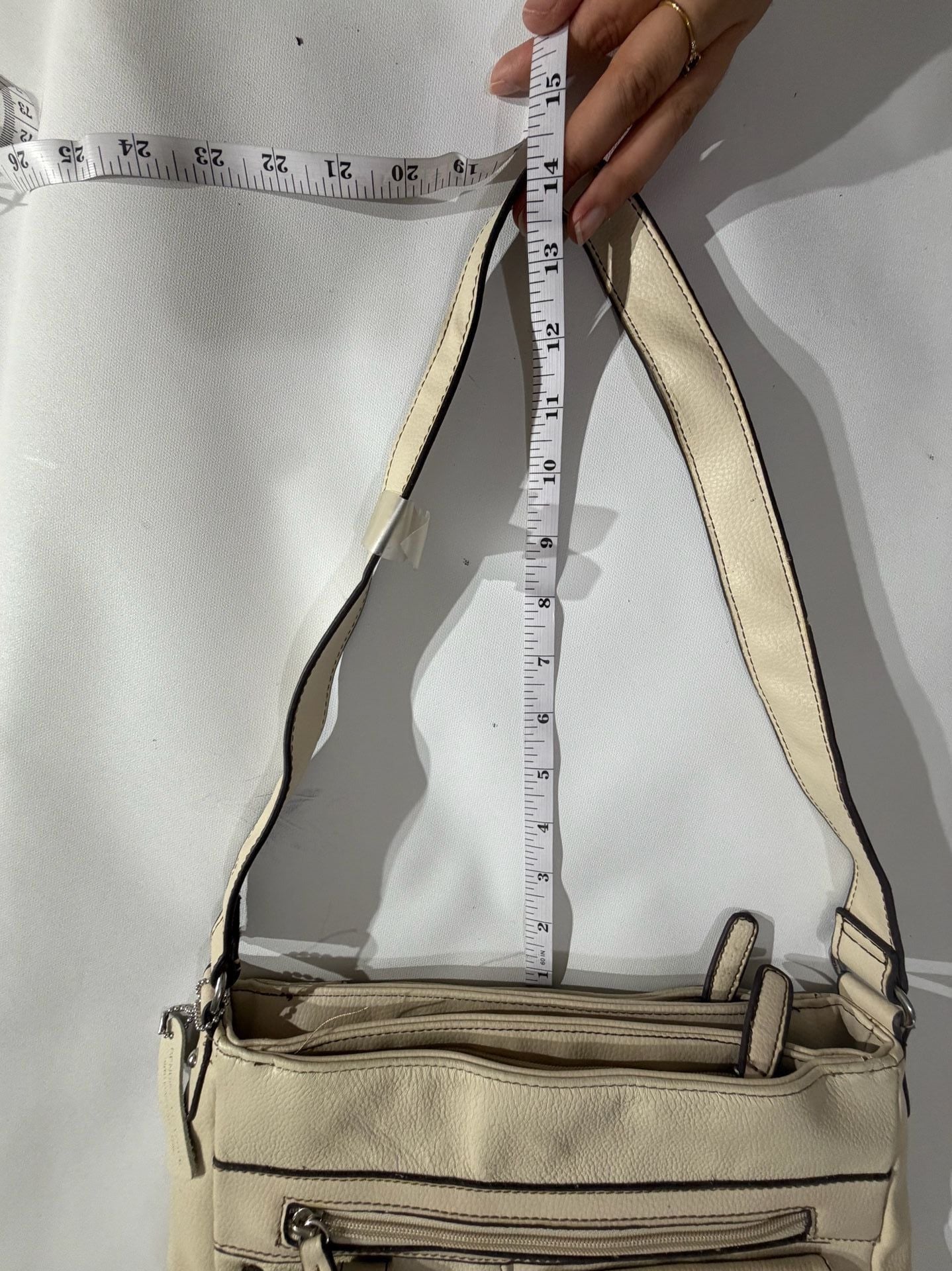 Cream Genuine Leather Cargo Bucket Shoulder Bag Multi Pocket Purse 11