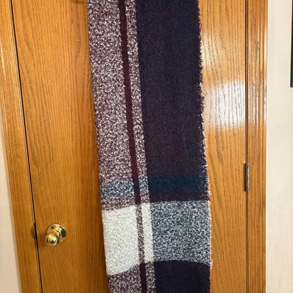 Berkshire Fashions Plaid Scarf Osfm Burgundy Navy White Blanket Wrap