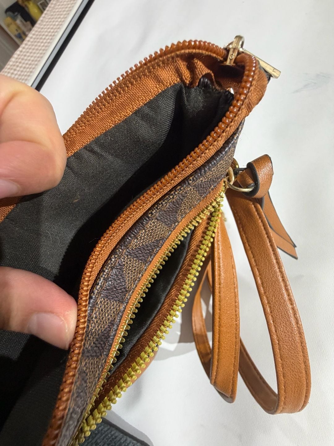 Brown Geometric Print Crossbody Bag Multi Zipper Travel Purse 4