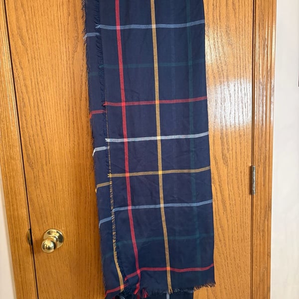 Plaid Blanket Scarf Blue Red Yellow Tartan Fringe