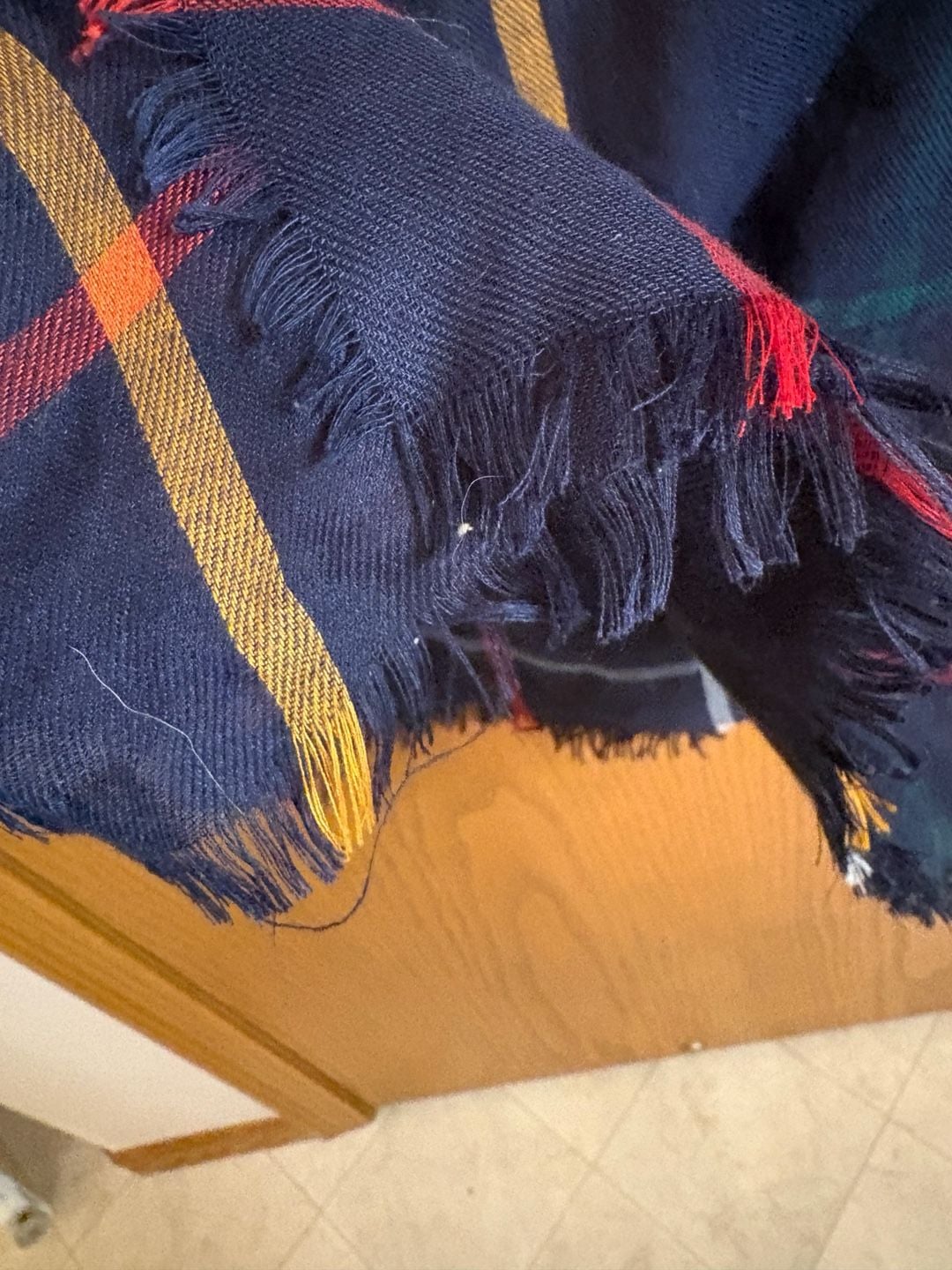 Plaid Blanket Scarf Blue Red Yellow Tartan Fringe 3