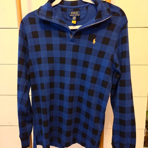 Polo Ralph Lauren Quarter Zip Pullover L/G Blue Buffalo Plaid