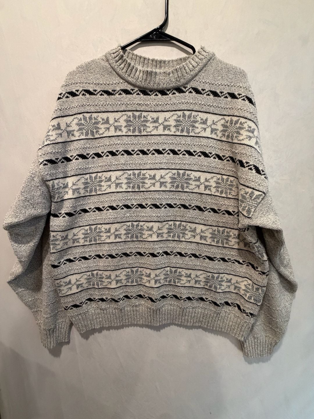Vintage Gas For Men Only Sweater Size Large Gray Fair Isle Knit Pullover 2