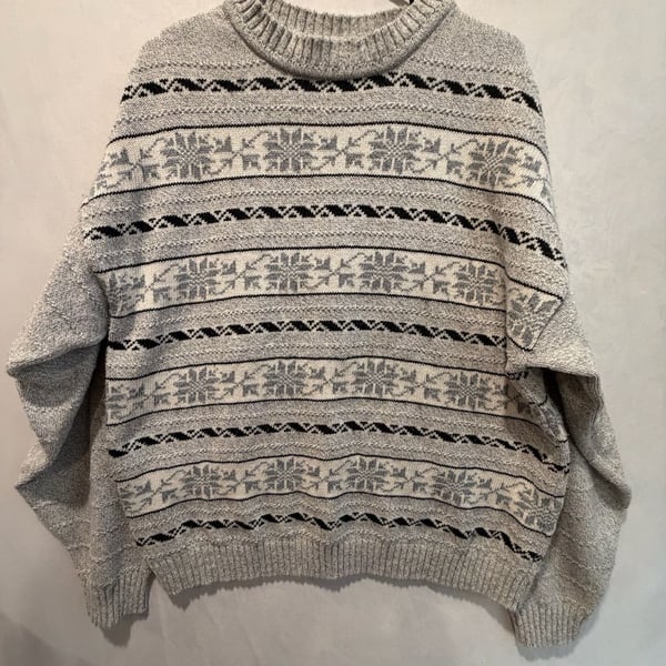 Vintage Gas For Men Only Sweater Size Large Gray Fair Isle Knit Pullover