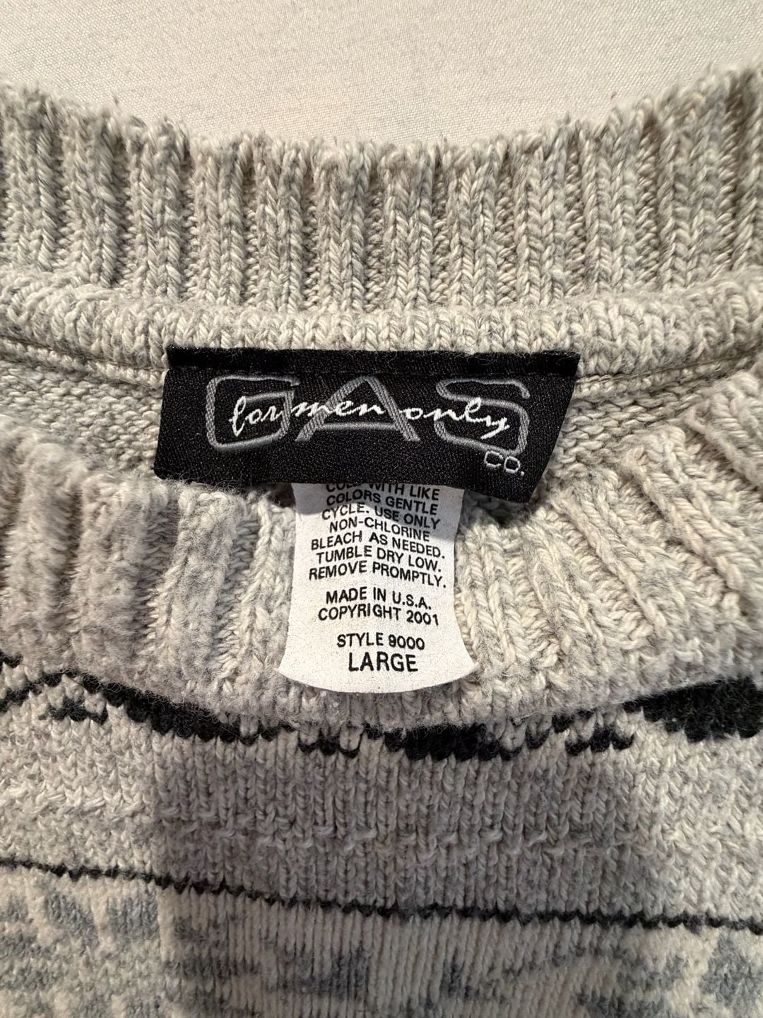 Vintage Gas For Men Only Sweater Size Large Gray Fair Isle Knit Pullover 3