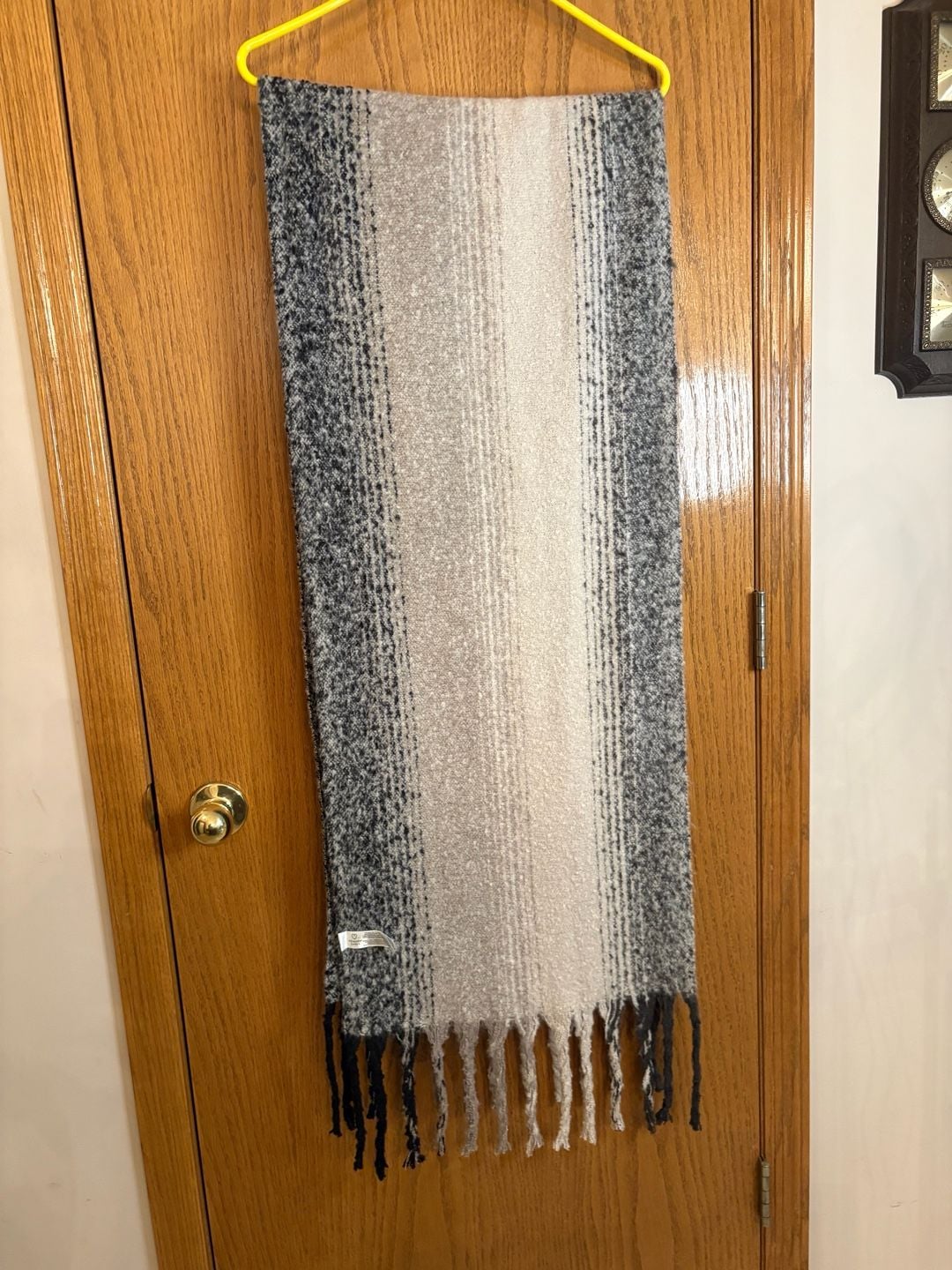 Primark Cares Scarf One Size Gray Beige Stripe Fringe Winter 1