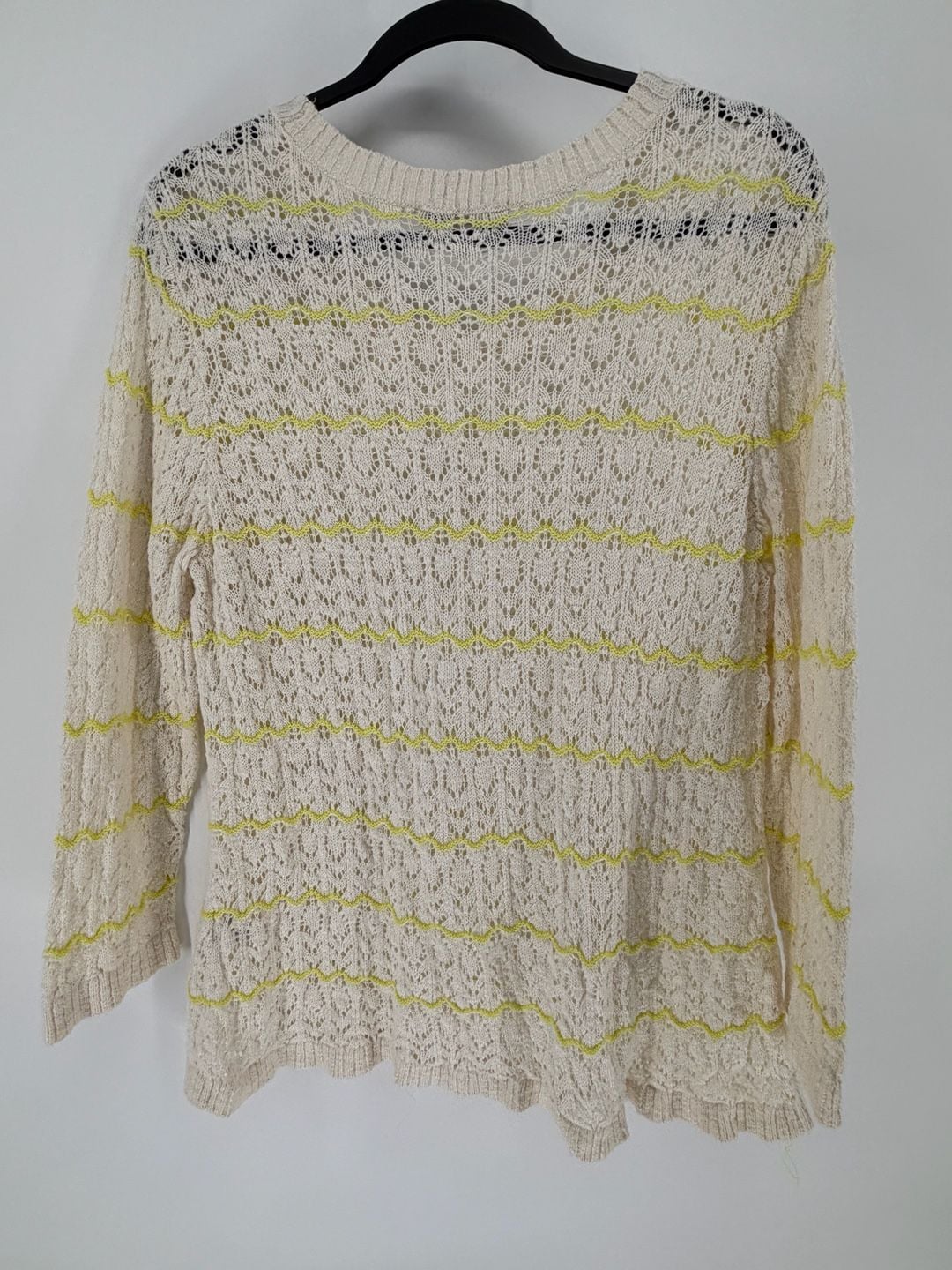 Christopher & Banks XL Open Knit Crochet Sweater Cream Yellow Stripe Cottagecore 3