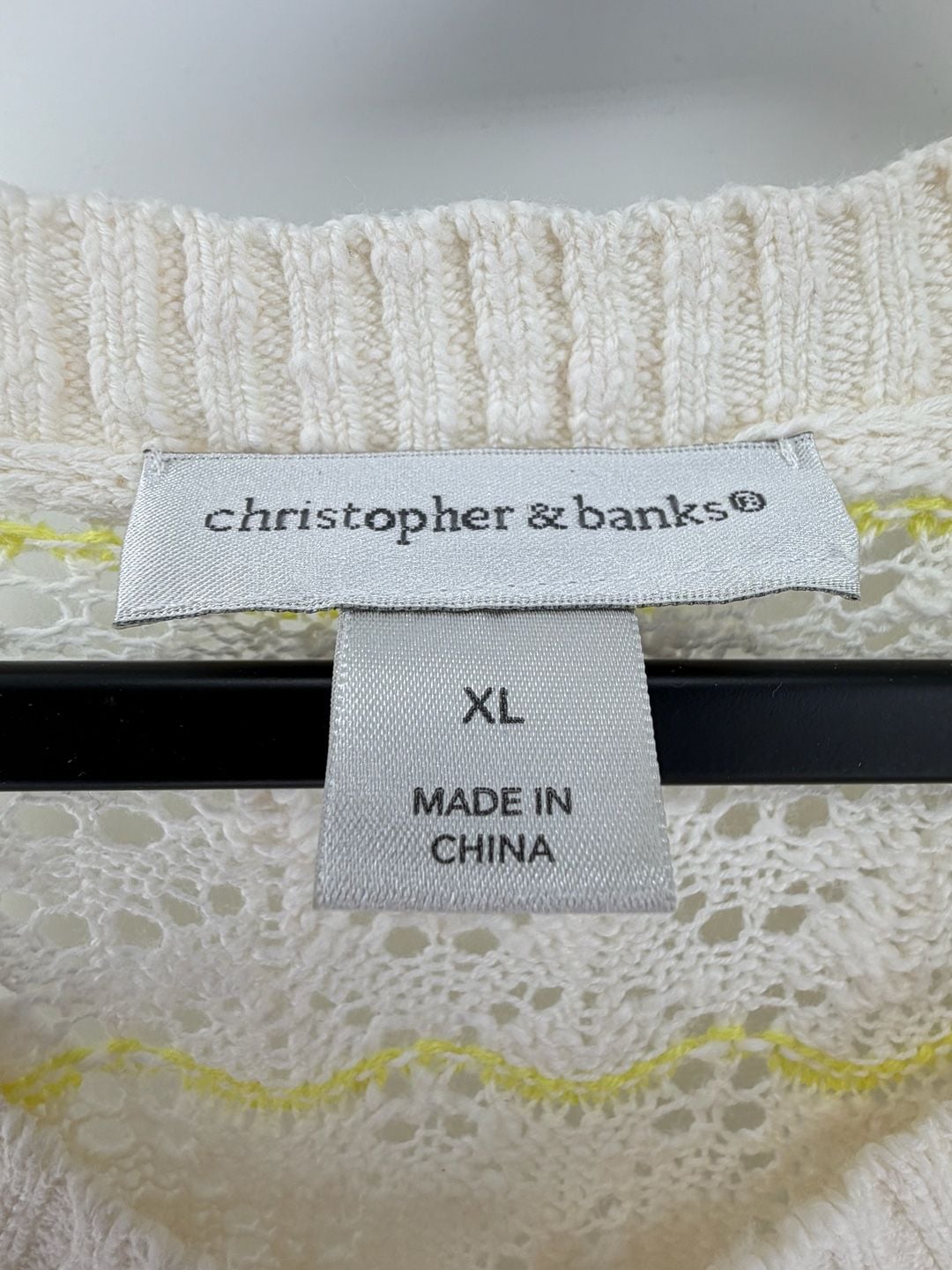 Christopher & Banks XL Open Knit Crochet Sweater Cream Yellow Stripe Cottagecore 4