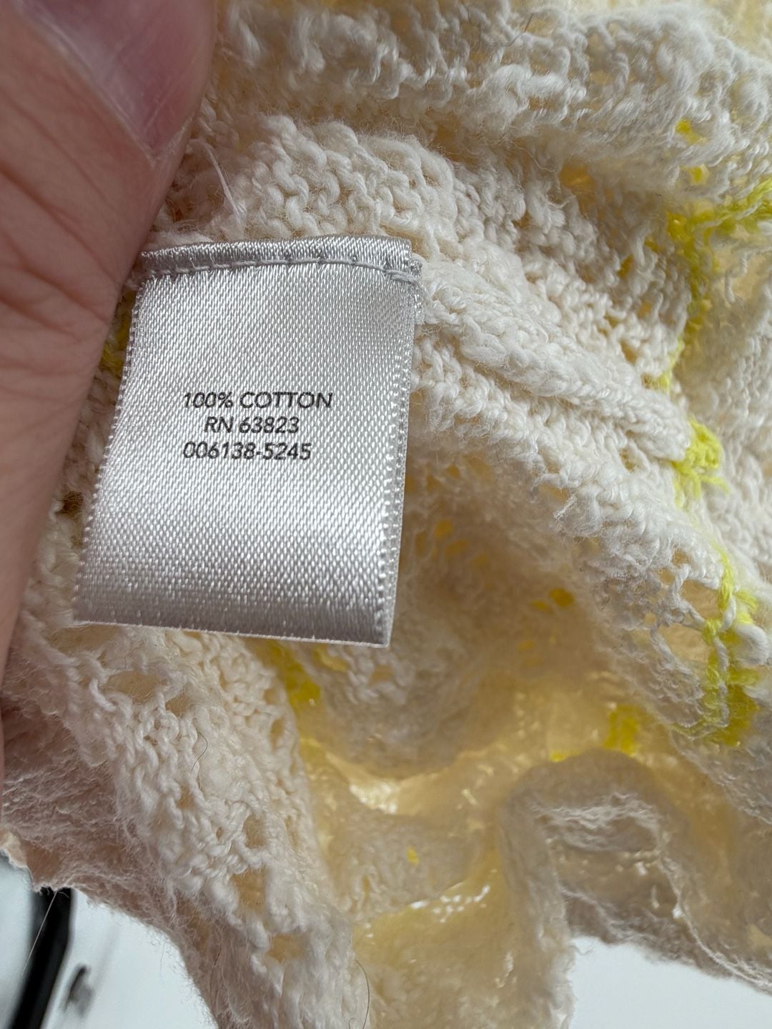 Christopher & Banks XL Open Knit Crochet Sweater Cream Yellow Stripe Cottagecore 5