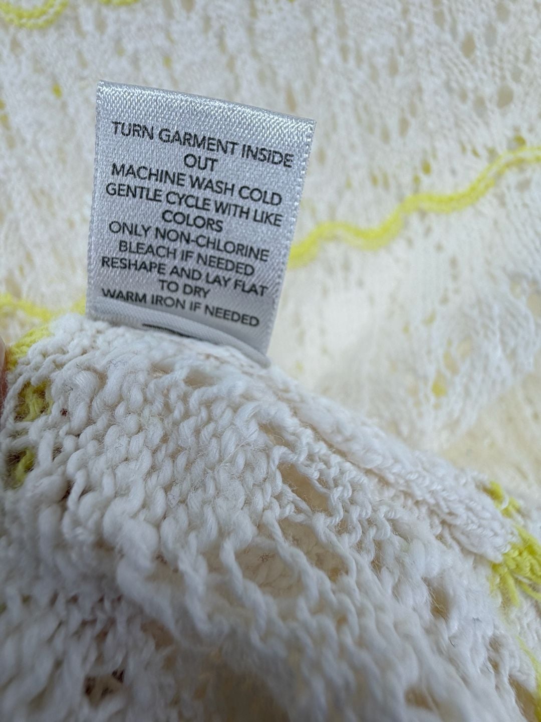 Christopher & Banks XL Open Knit Crochet Sweater Cream Yellow Stripe Cottagecore 6