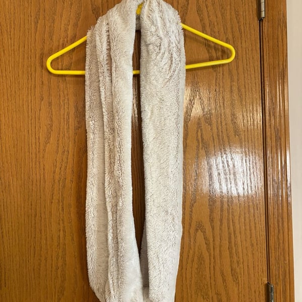 Faux Fur Infinity Scarf Cream Fluffy Winter Neck Warmer