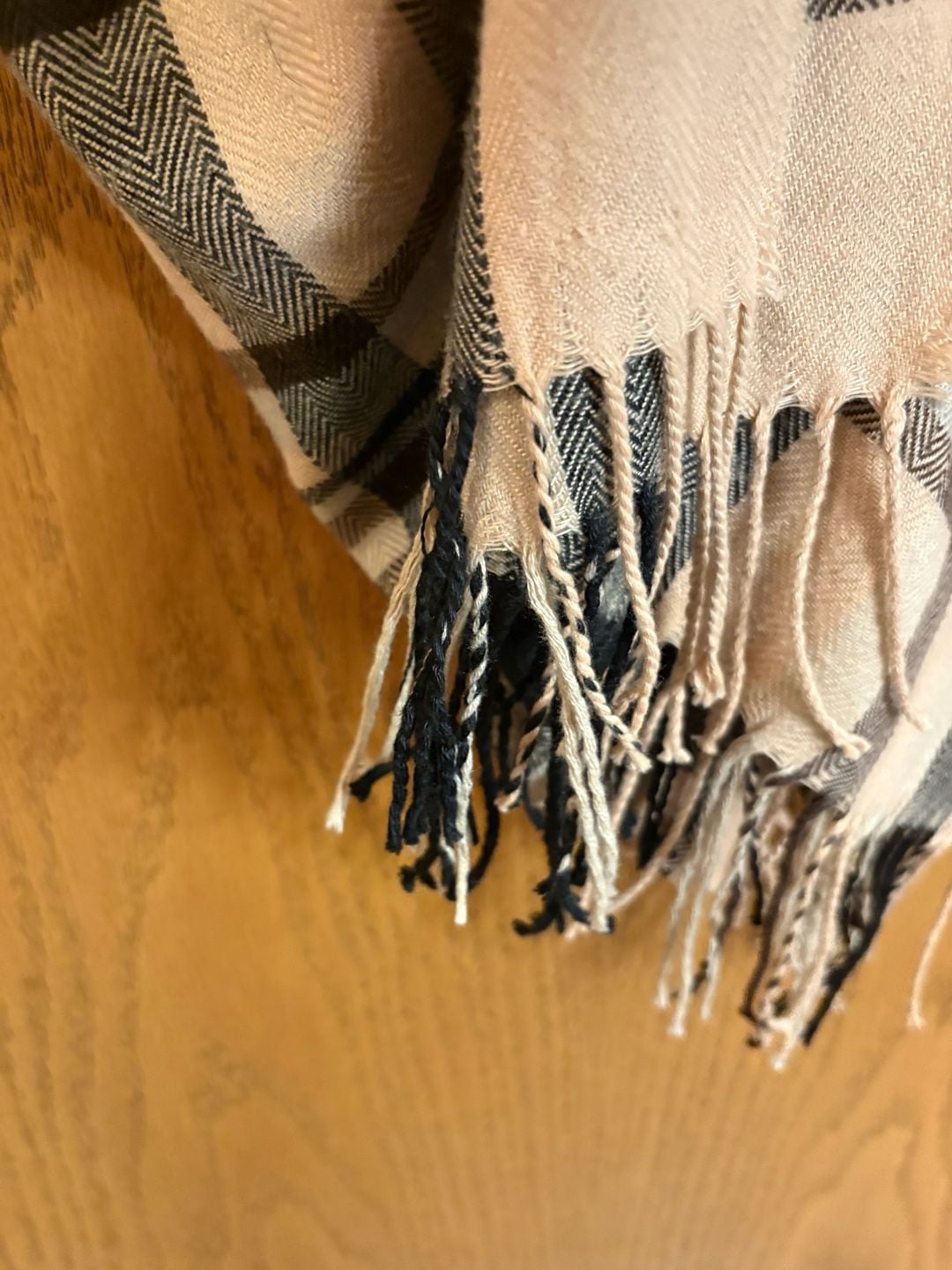 Tan Plaid Monogrammed Scarf With Fringe Polyester 4