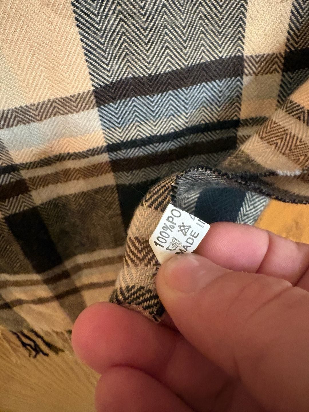 Tan Plaid Monogrammed Scarf With Fringe Polyester 5