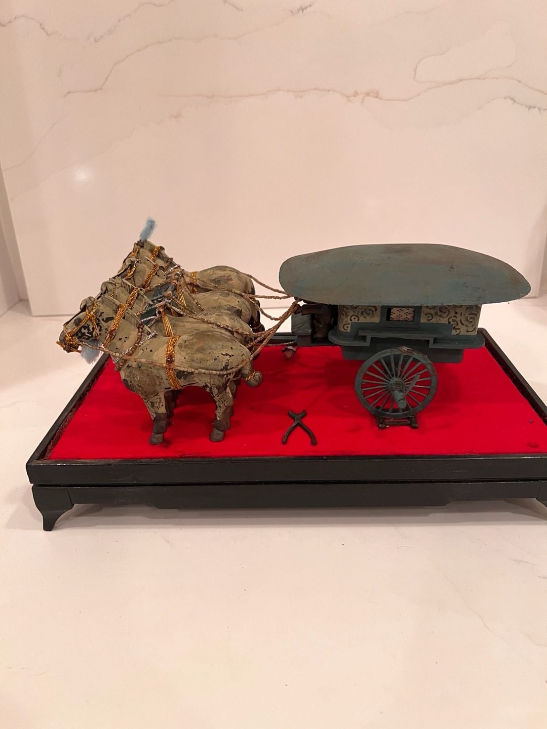 Vintage Chinese Terracotta Bronze Chariot And Horses 4