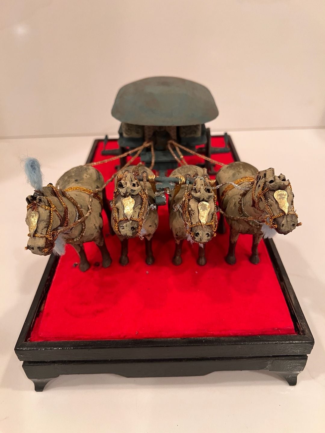 Vintage Chinese Terracotta Bronze Chariot And Horses 5