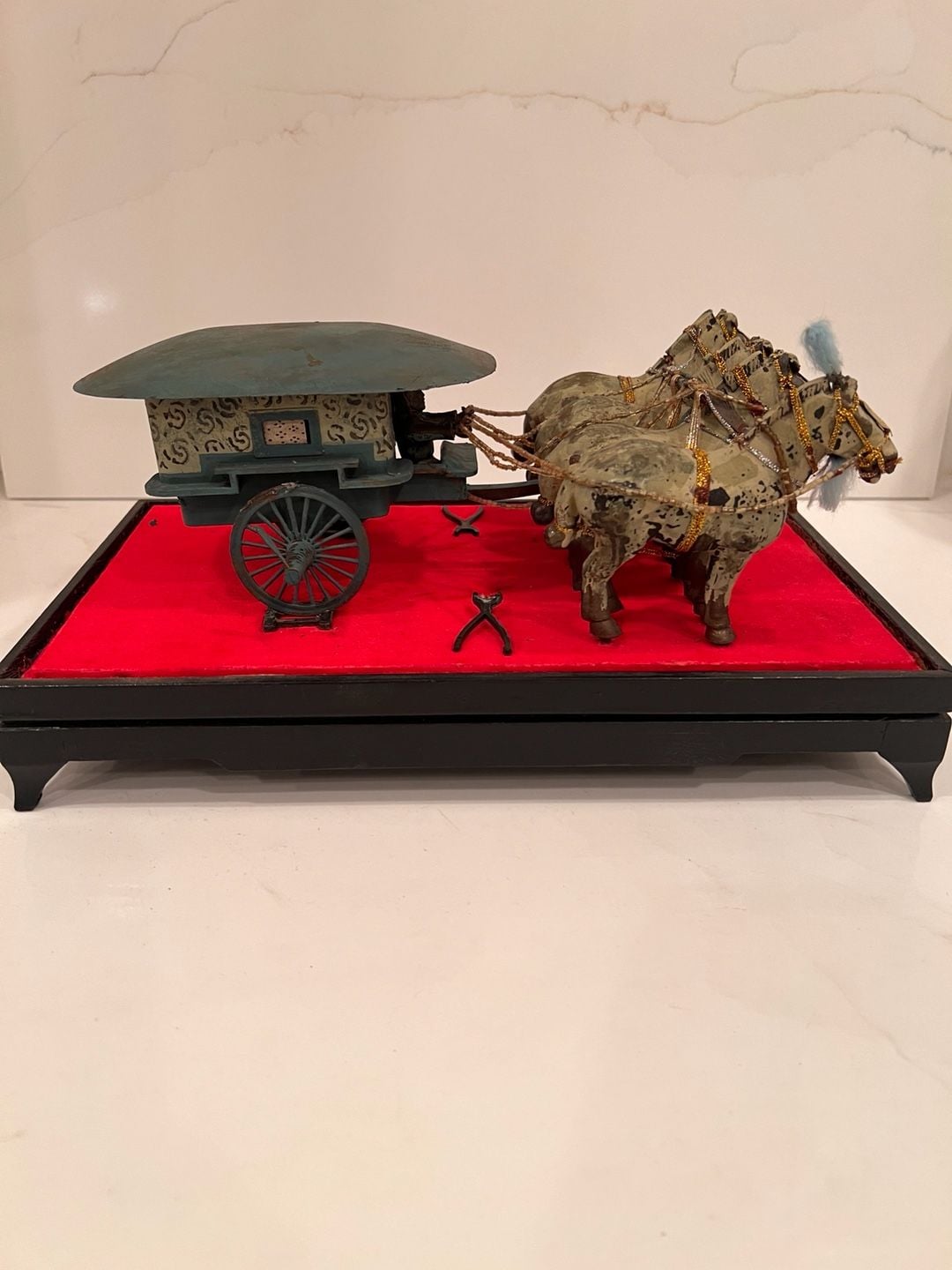 Vintage Chinese Terracotta Bronze Chariot And Horses 7