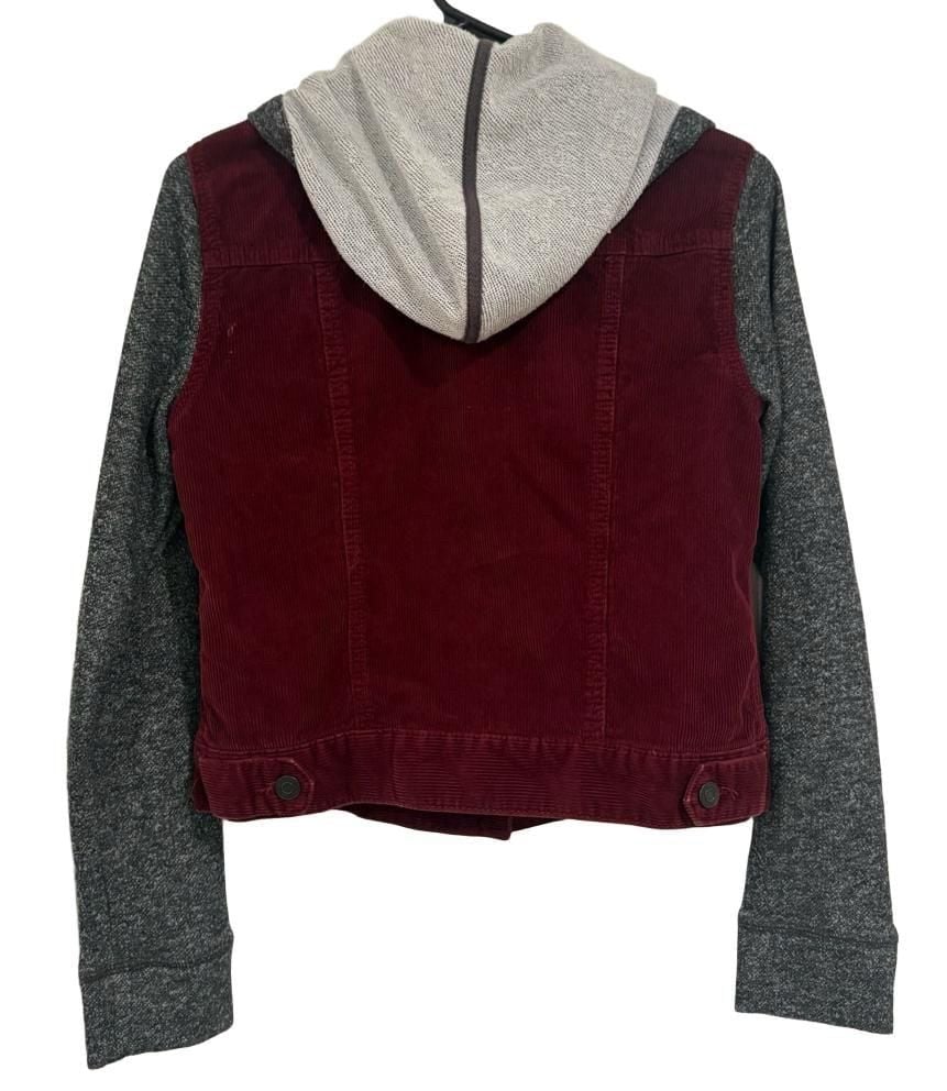 Mudd Y2K Burgundy Corduroy Jacket Womens Medium Hooded Knit Sleeves Indie Sleeze 5