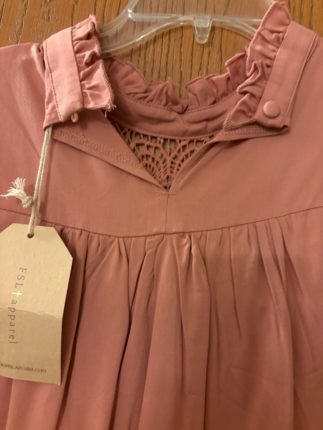 New  FSL Crochet Lace Yoke Ruffle Sleeve Top Pink bohemian style  8