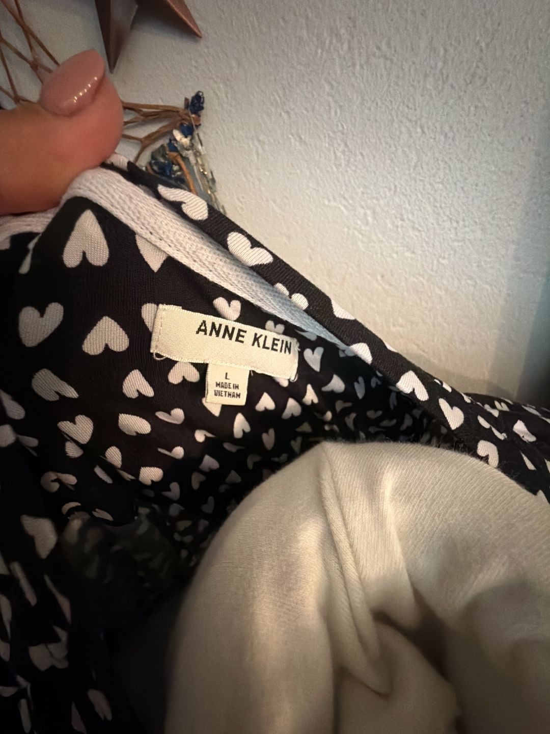 Anne Klein Pajama Set Size L Black White Heart Print Sleepwear 4