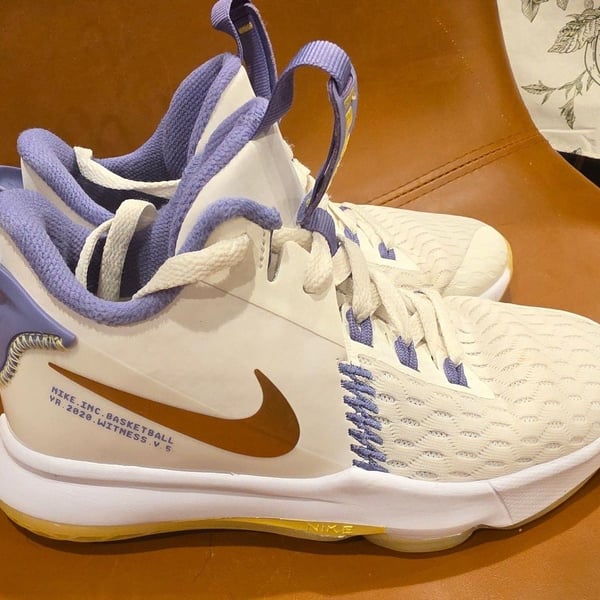 Nike LeBron Witness 5 Size 3Y White Metallic Bronze Basketball Shoes