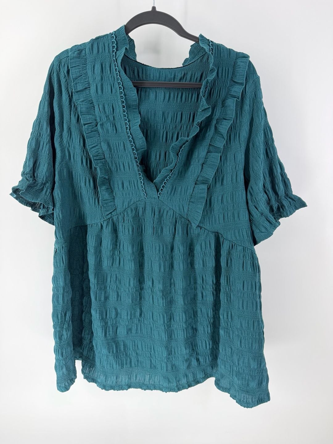 Emery Rose 3XL Teal Ruffle Peplum Blouse Textured Babydoll Boho Top 2
