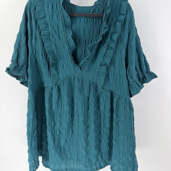 Emery Rose 3XL Teal Ruffle Peplum Blouse Textured Babydoll Boho Top