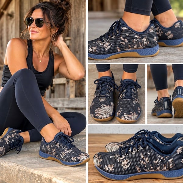 NOBULL Project Camo Trainer Shoes Navy Tan Gum Women’s 7.5 Men’s 6 CrossFit