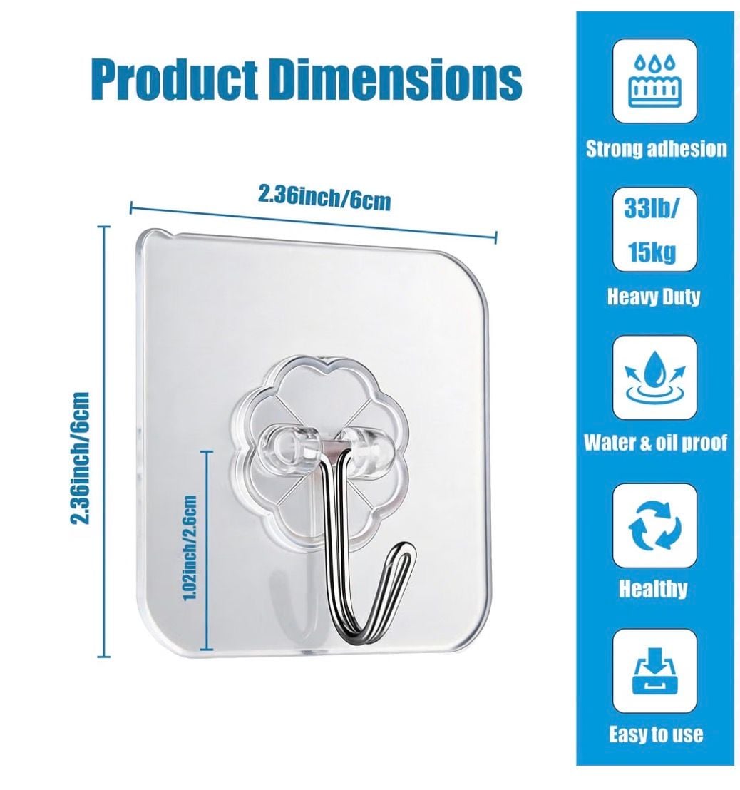 GEPUTING Wall Hooks Heavy Duty Self Adhesive 20 Pack Transparent 2