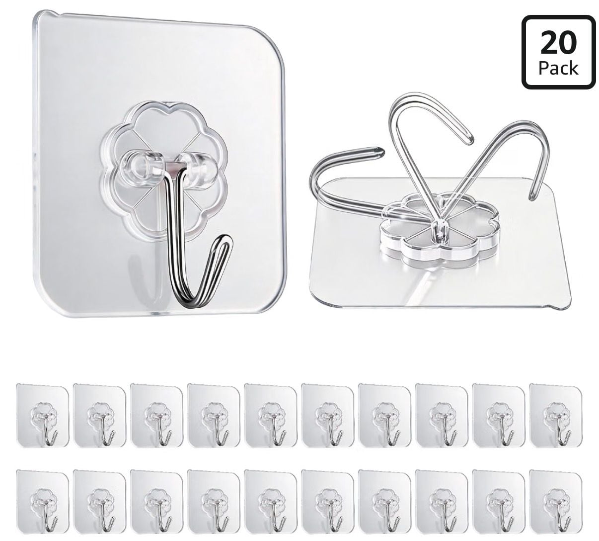 GEPUTING Wall Hooks Heavy Duty Self Adhesive 20 Pack Transparent 3