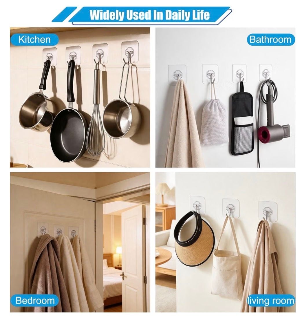 GEPUTING Wall Hooks Heavy Duty Self Adhesive 20 Pack Transparent 4