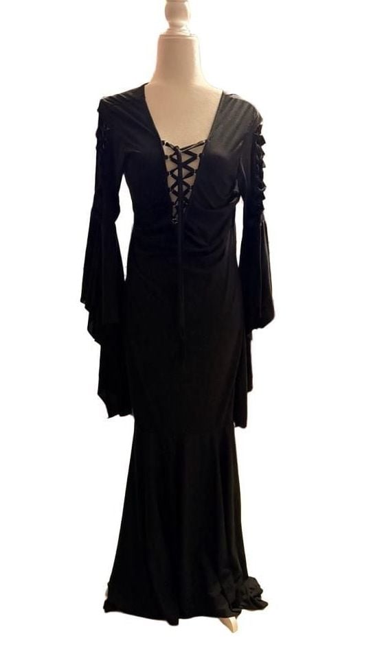 Gothic Medieval Lace-Up Long Sleeve Black Dress Costume 3