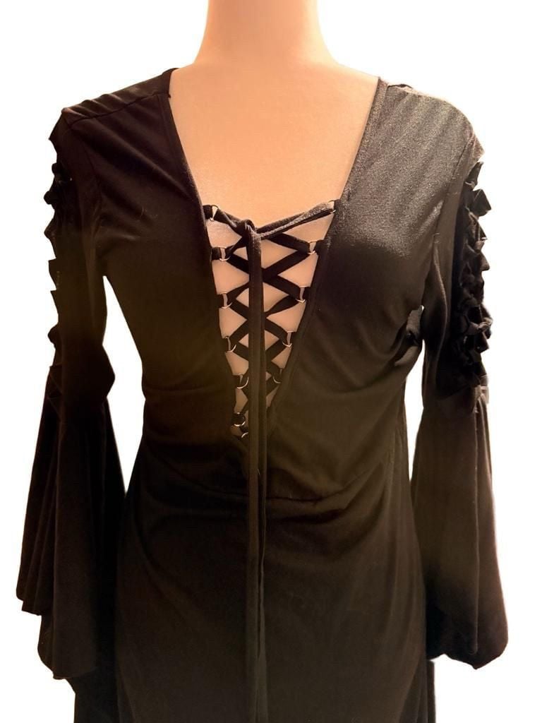 Gothic Medieval Lace-Up Long Sleeve Black Dress Costume 4
