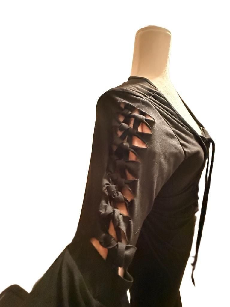 Gothic Medieval Lace-Up Long Sleeve Black Dress Costume 6