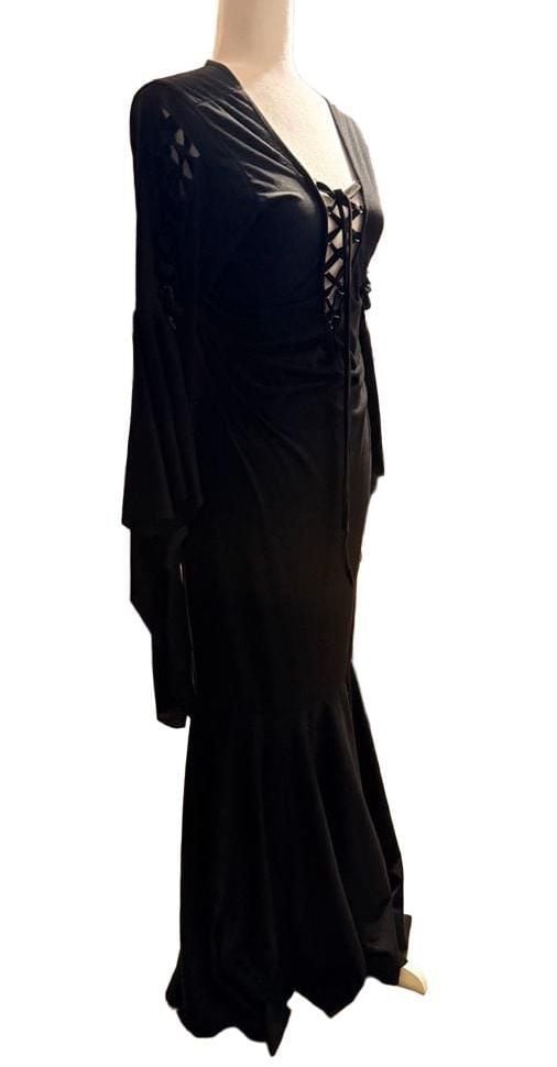 Gothic Medieval Lace-Up Long Sleeve Black Dress Costume 8