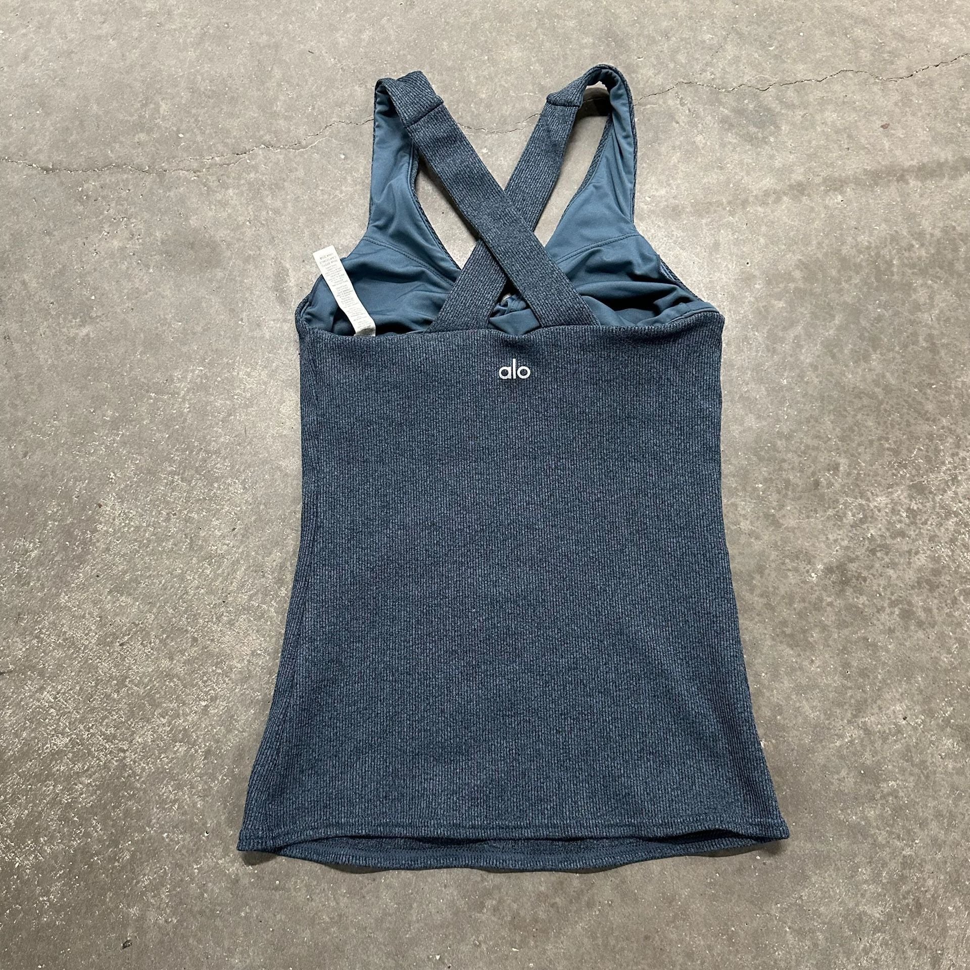 Alo Yoga Ribbed Halter Tank Top Small Cross Back Built In Bra Activewear 2