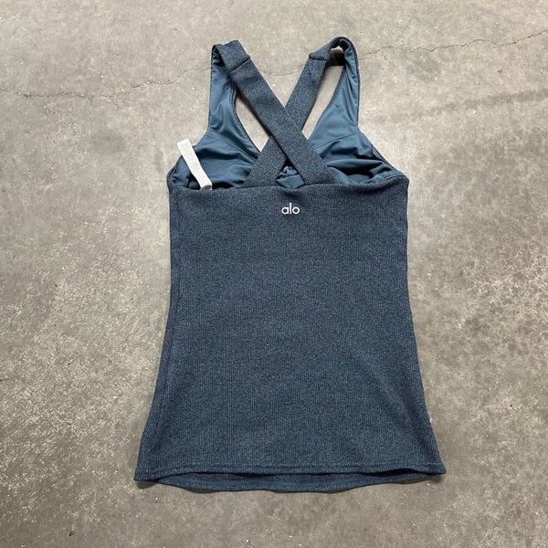 Alo Yoga Ribbed Halter Tank Top Small Cross Back Built In Bra Activewear
