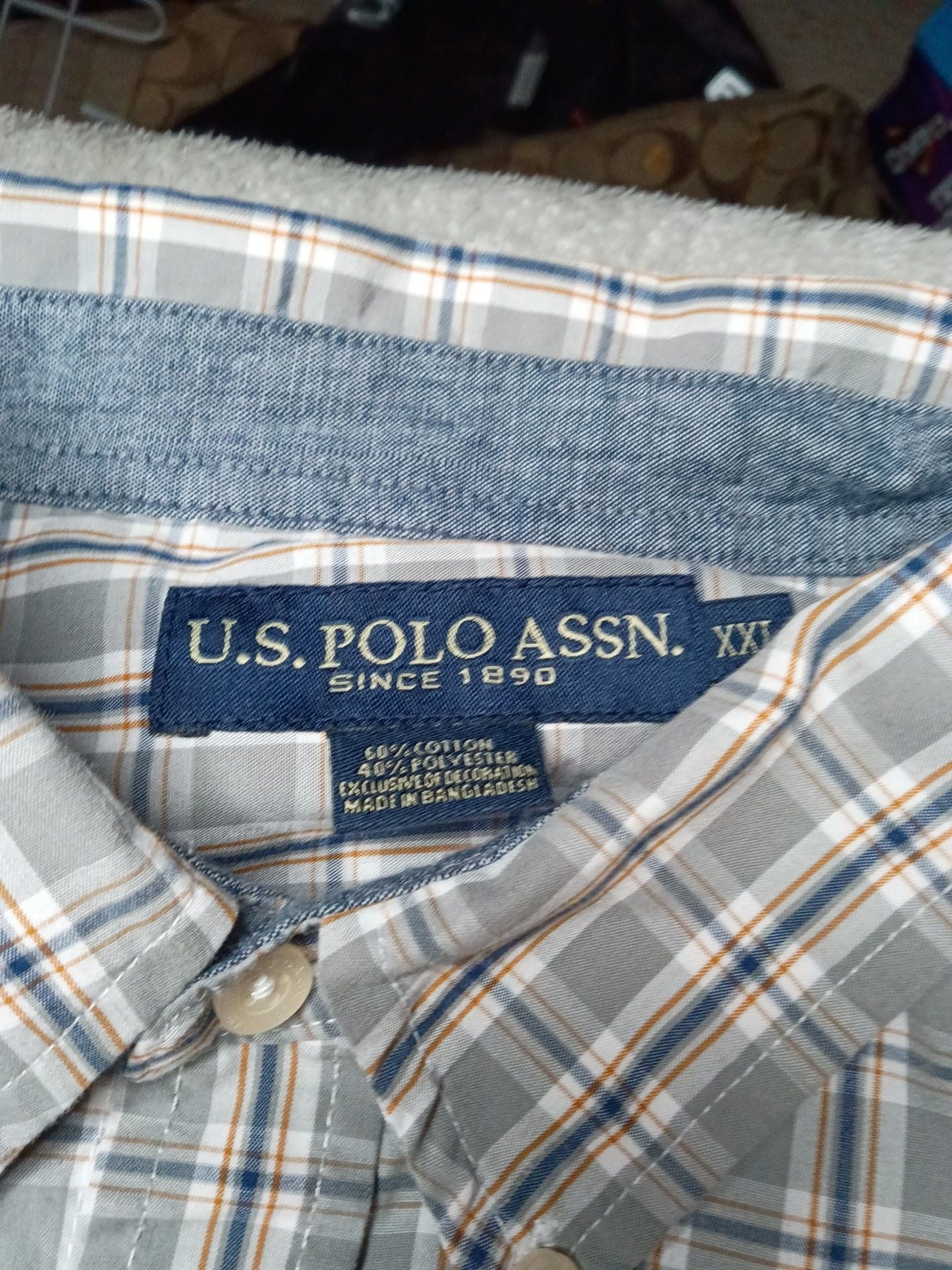 U.S. Polo Assn. Plaid Button Down Shirt Size XXL Gray Long Sleeve 2