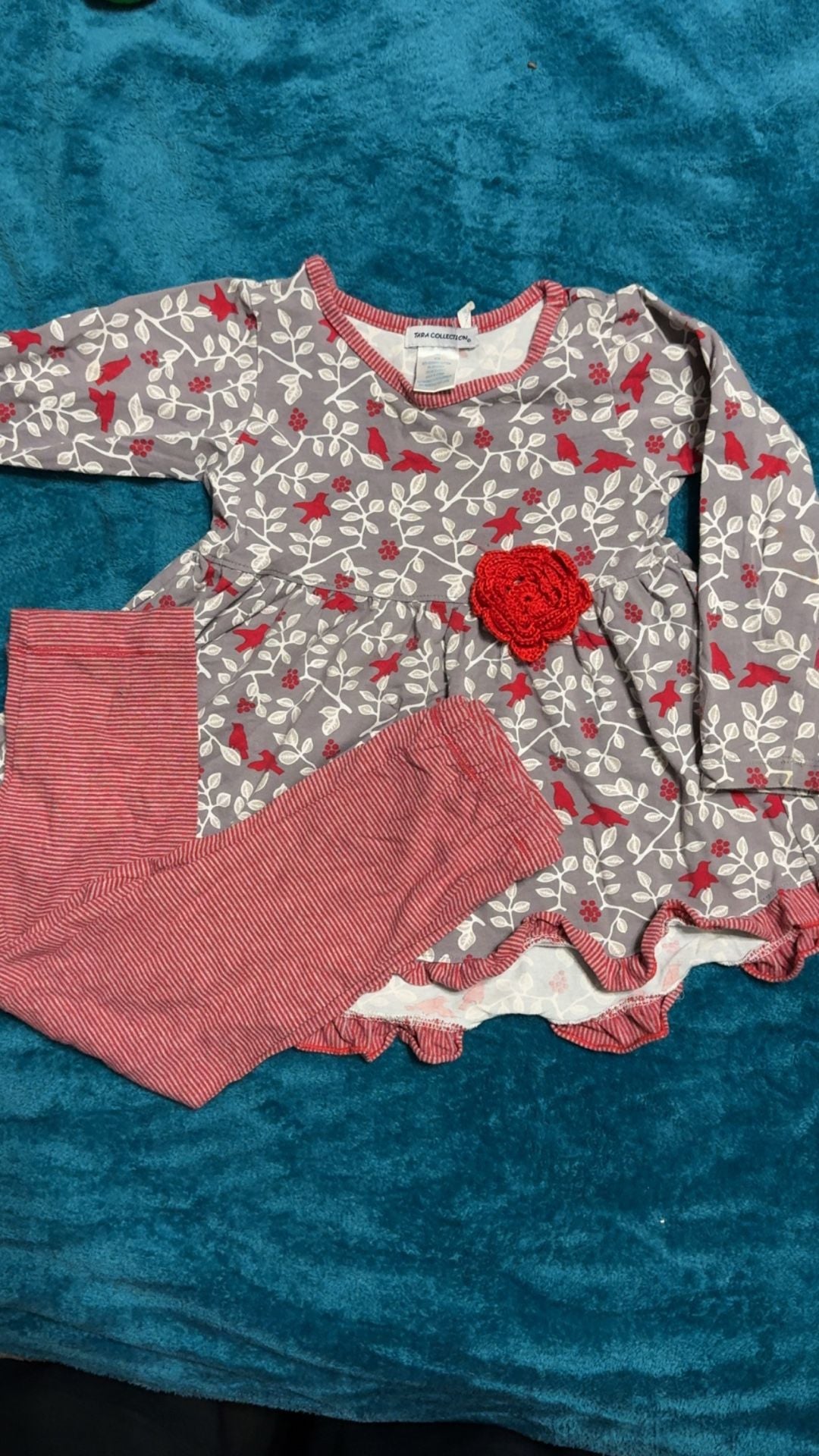 Tara Collection Tunic and Legging Set Size 4T/4 Gray Red Birds 1