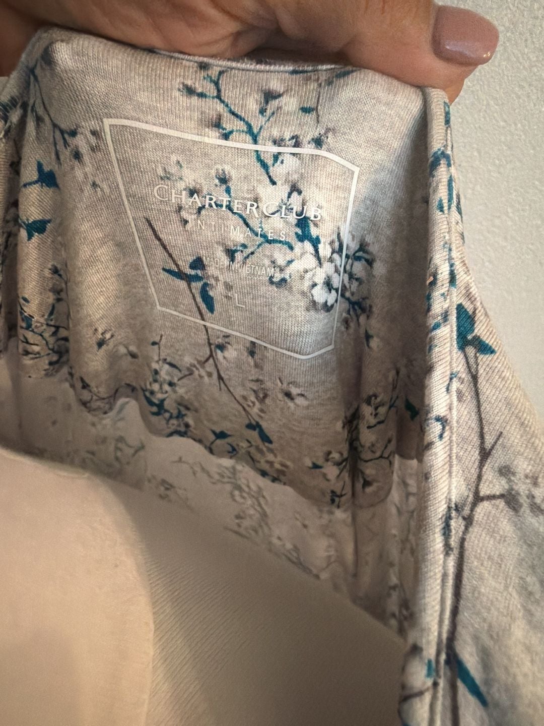 Charter Club Lace-Trim Chemise Nightgown Size L Gray Teal Floral 5